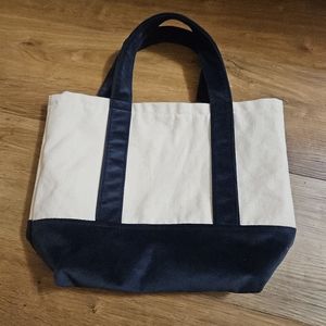 Mini Canvas Tote Bag with Blue Velvet Trim Detail